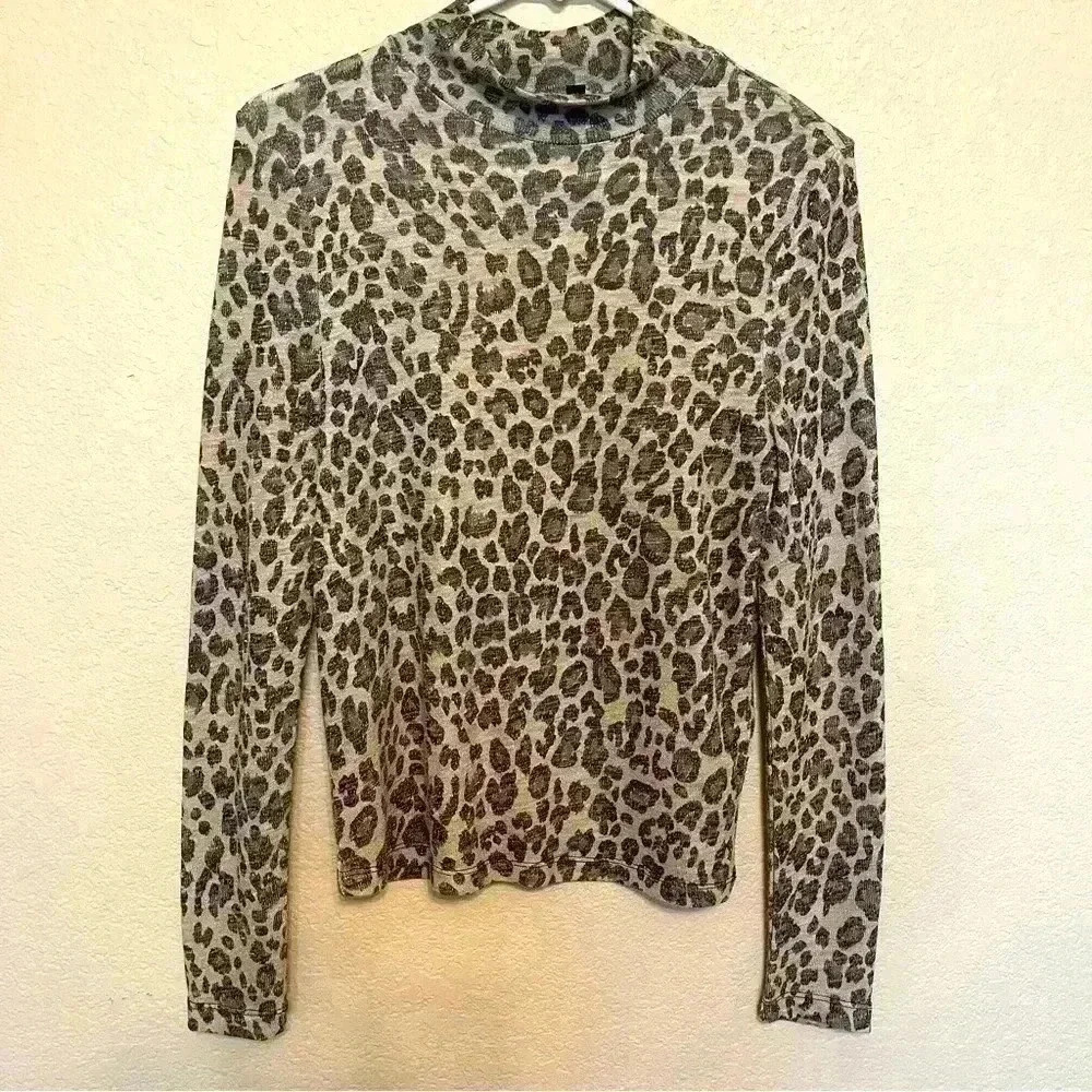 Topshop Nordstrom Animal Print Long Sleeve Mock Turtleneck Size 6